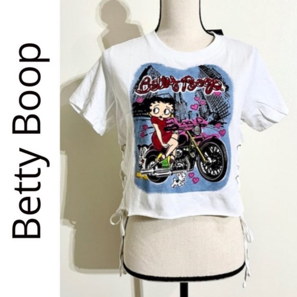 Betty Boop Biker Babe Lace-Up Crop Top size Small - Picture 1 of 12